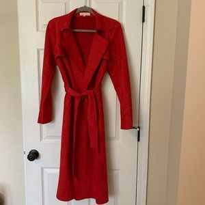 Faux suede red trench coat